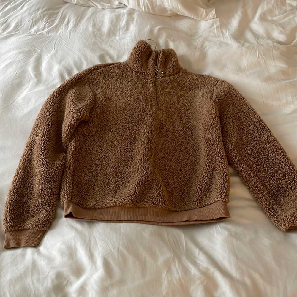 Topshop Sherpa Quarter Zip Sweatshirt